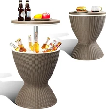 8Gal Outdoor Cooler Side Table,Modern Outdoor Patio Furniture & Hot Tub Cool Bar