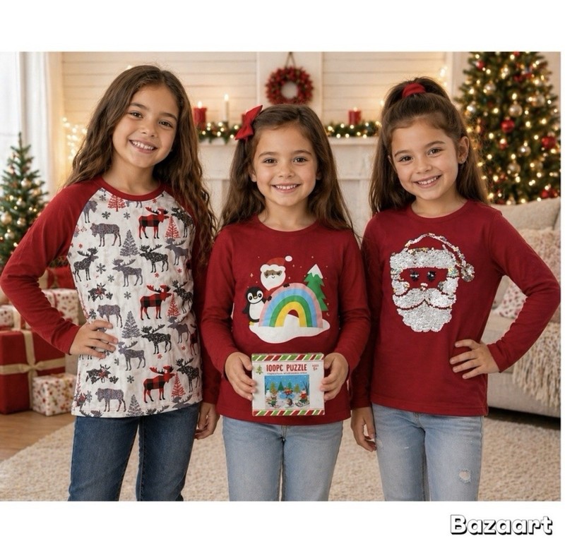 4pc Sz 7/8 Christmas Shirt Bundle w/puzzle