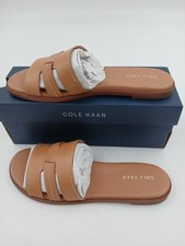 Cole Haan Flynn Slotted Slide Shoes Womens Size 8 Tan Leather Sandals New