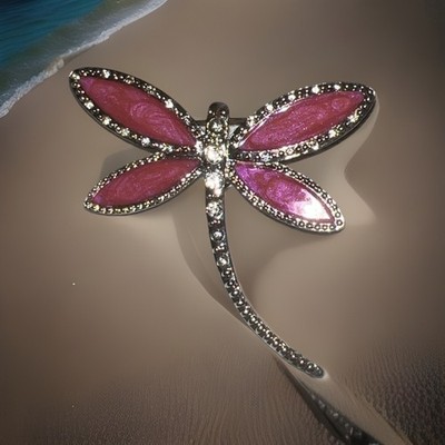 Vintage Nina Ricci for Avon Pink Enamel Dragonfly Brooch Crystal Rhinestones B80