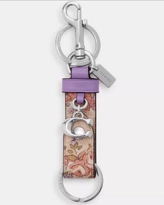 COACH Trigger Snap Bag Charm Floral Print CAS96 Keychain Key Fob NWT
