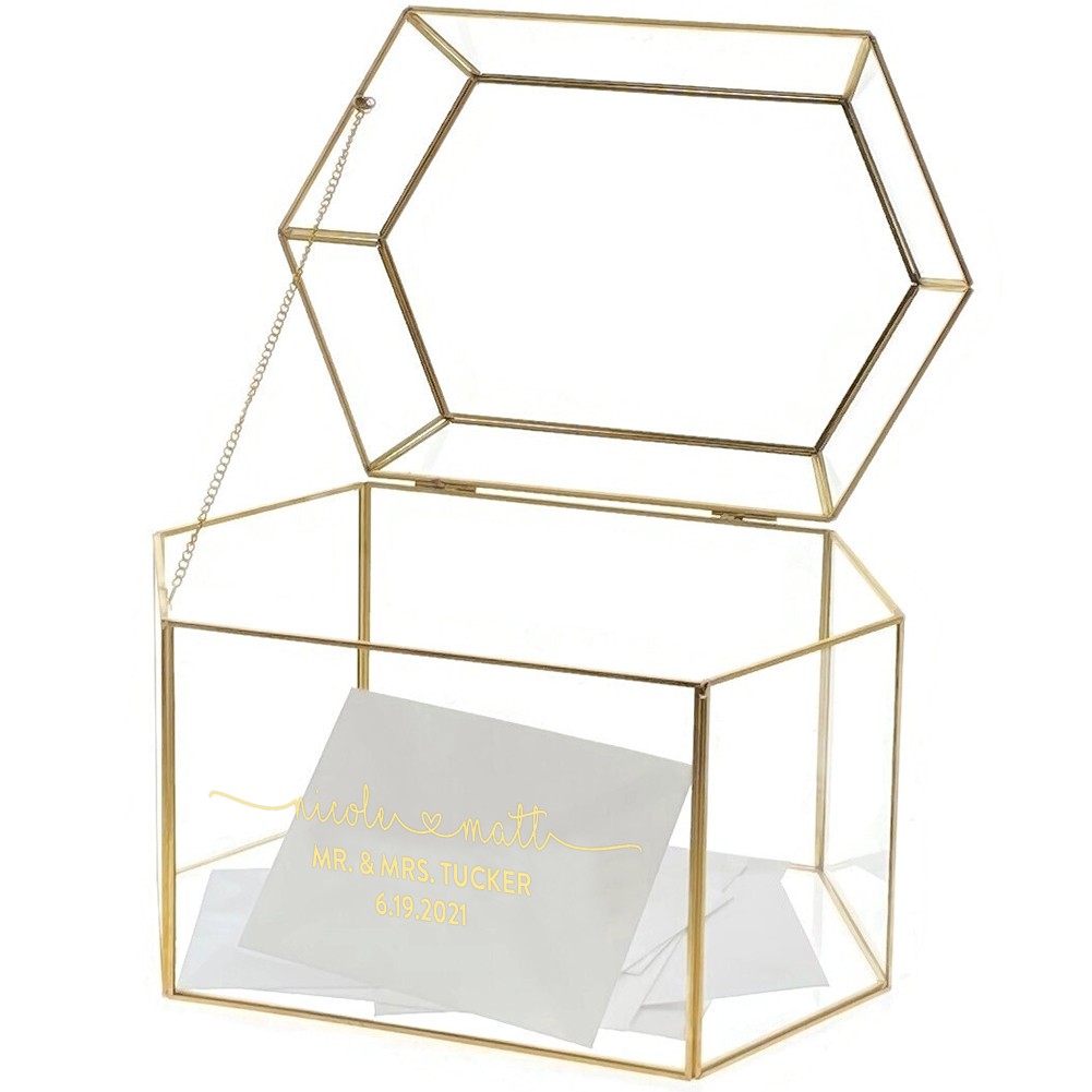 OnDisplay Luxe Gold Frame Glass Wedding Card Box w/Lid - Gift/Money Keep Box