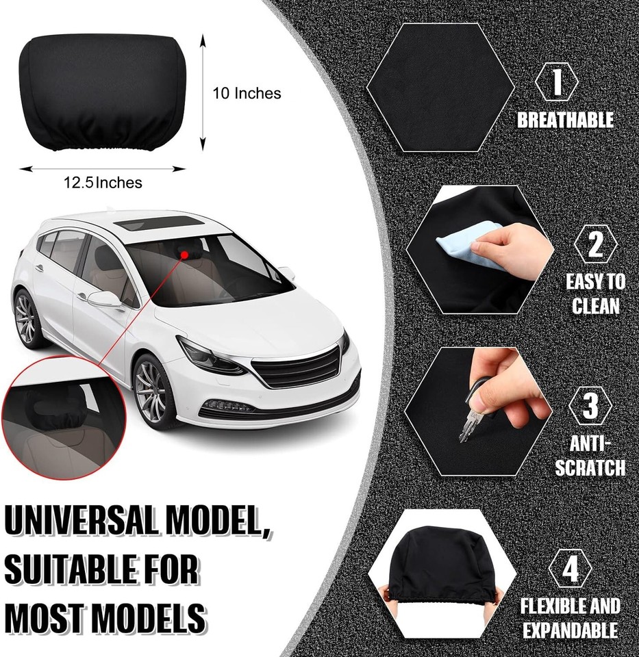 Black Fabric Car Seats Headrest Covers Lighting Design Universal For