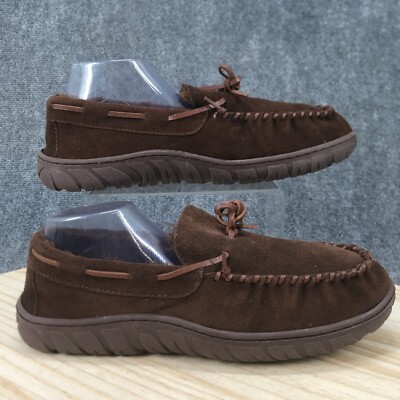 Chaps Slippers Mens 11-12 Moccasin Brown Suede Leather Casual Comfort Low  Top