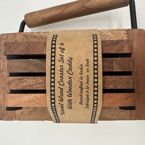 Posavasos de madera natural (juego de 4) con carrito de madera - Imagen 3 de 5