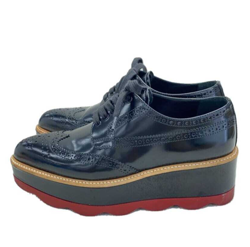 Prada Women's Lace Up Wedge Sole Platform Sneaker Shoes in Prada Women's Lace Up Wedge Sole Platform Sneaker Shoes in