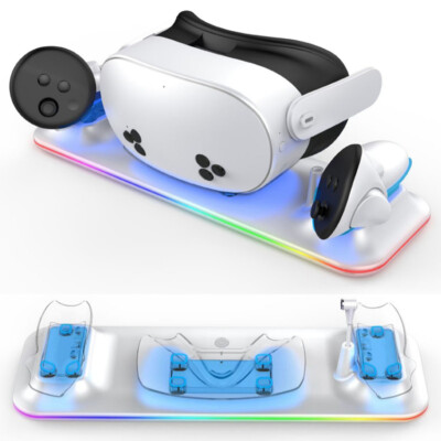 Wireless Magnetic Charging Dock with RGB for Meta Quest 3S VR Headset Controller