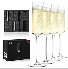 JBHO Classy Champagne Flutes Edge Champagne Glass-Gift-Packaging- set of 4 - ...