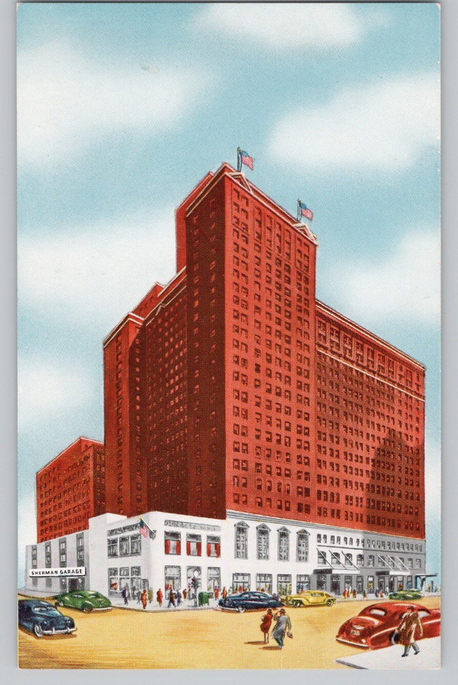IL Chicago Celebrity Hotel Sherman (Demolished 1980) Old Cars Ad Postcard