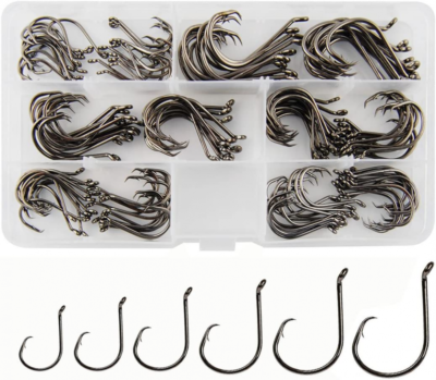 black salt water fishing hook Jshanmei 150pcs/box Circle Hooks 7384 2X Strong Custom Offset Sport Circle Hooks Black High Carbon Steel Octopus Fishing Hooks-Size1-5/
