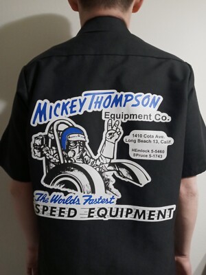 Mickey Thompson dragster Red Cap mechanic vintage style button down work shirt