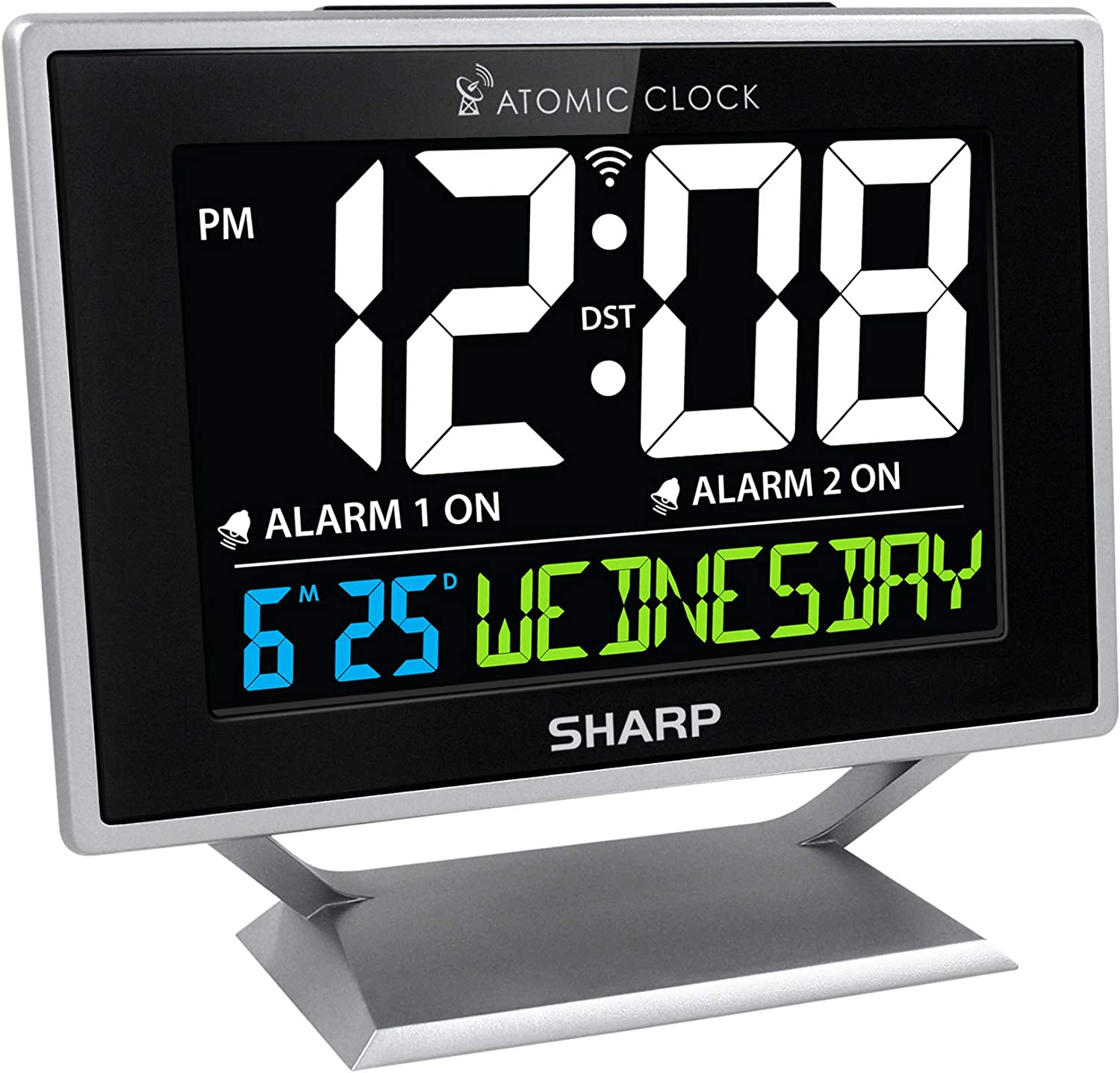 Desktop Dual Alarm Clock with Atomic Accuracy Color Display Calendar Day-image