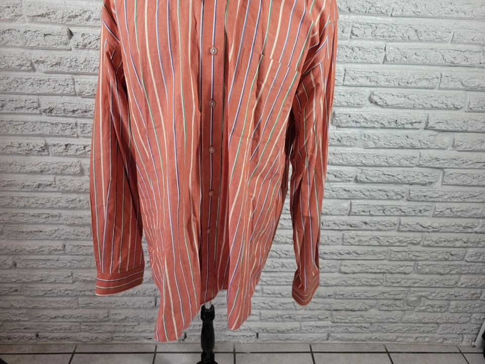 Ivy Crew Mens Shirt 2XT Long Sleeve Orange Stripe Casual Cotton Collar Button - Image 4 of 4