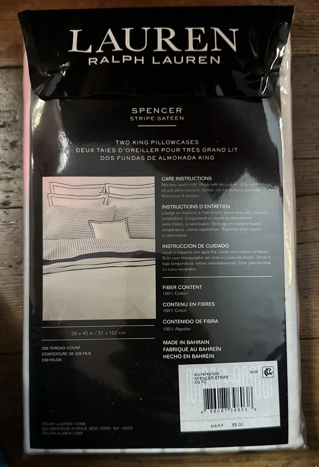 Ralph Lauren Polo Dos Reyes Fundas de Almohada Spencer Rayas Satén VERDE SALVIA $85 Foto 3 de 4