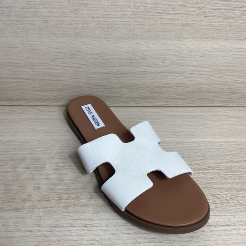 Steve Madden DARIELLA Leather White/Tan Open Toe Slide Sandals Size 7M |  eBay