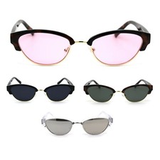 Womens Narrow Oval Half Rim Hipster DJ Sunglasses