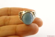 Blue Larimar Solitaire Ornate 925 Sterling Silver Ring Size 8, 9