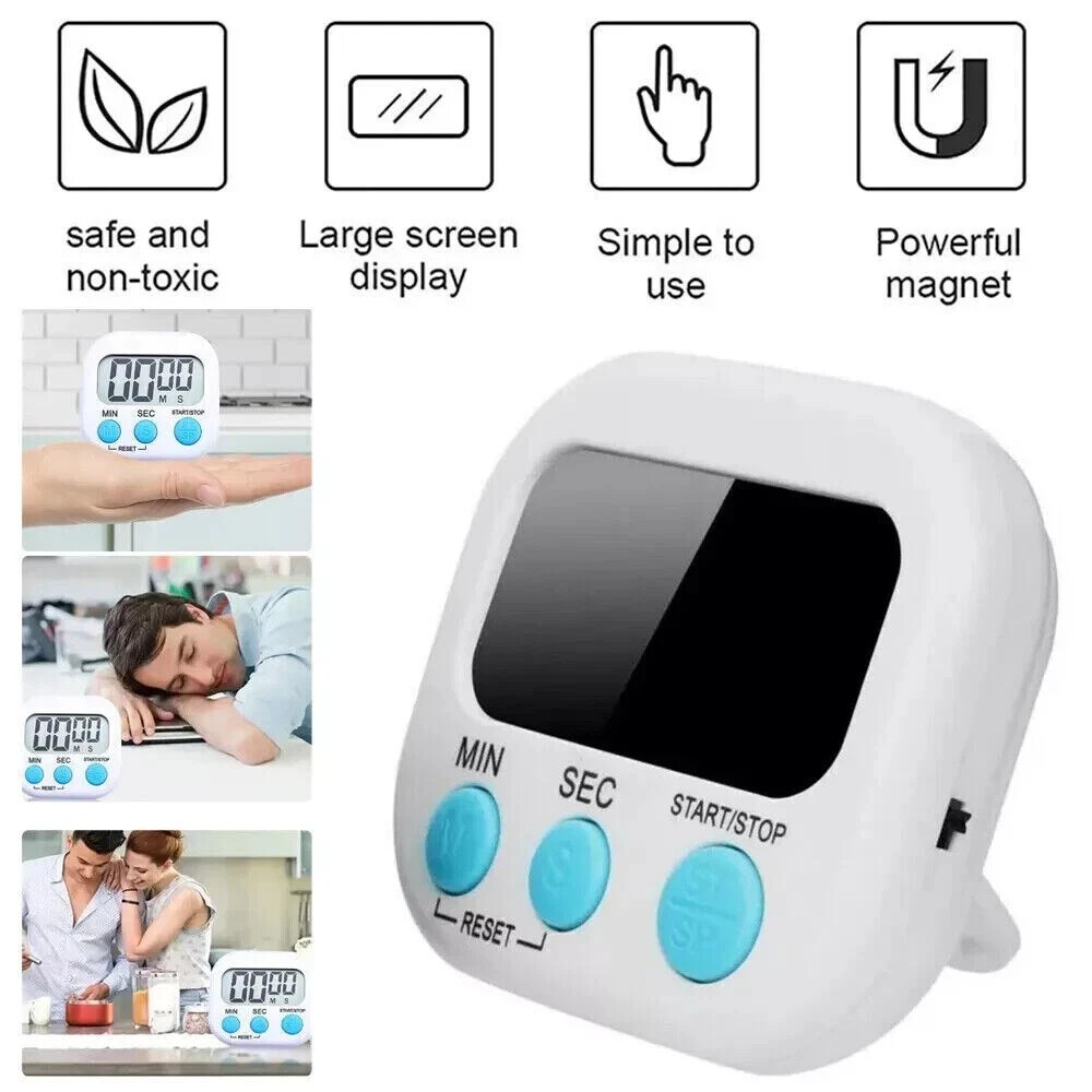 4X Kitchen Timer Magnetic LCD Digital Countdown Stopwatch With Stand Alarm Clock