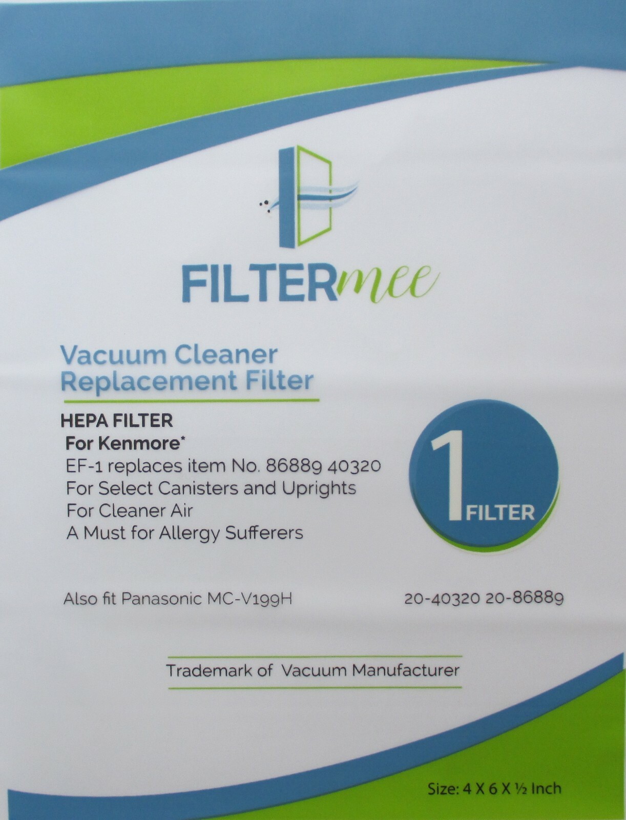 4 Filter Panasonic, Kenmore Vacuum Filter HEPA 86889 EF1 2086889 4 x 6