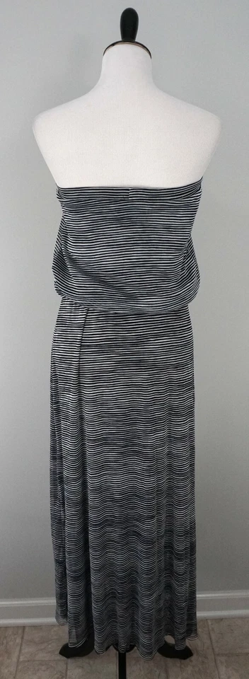 Maxi Vestido CYNTHIA ROWLEY Negro Blanco Largo Sin Tirantes Talla Pequeña Usado en Excelente Condición Foto 4 de 4