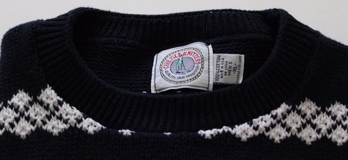 Cape Isle Knitters XL Crewneck Jumper Ski Sweater Geometric Blue Black USA - Picture 10 of 10