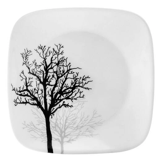 ❤️CORELLE Square TIMBER SHADOWS 6.5" BREAD DESSERT PLATE Black Leafless Branches