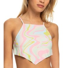 Roxy Womens Tropics Hype Crop Bikini Top Swimwear Ambroisia Swirl Size XL