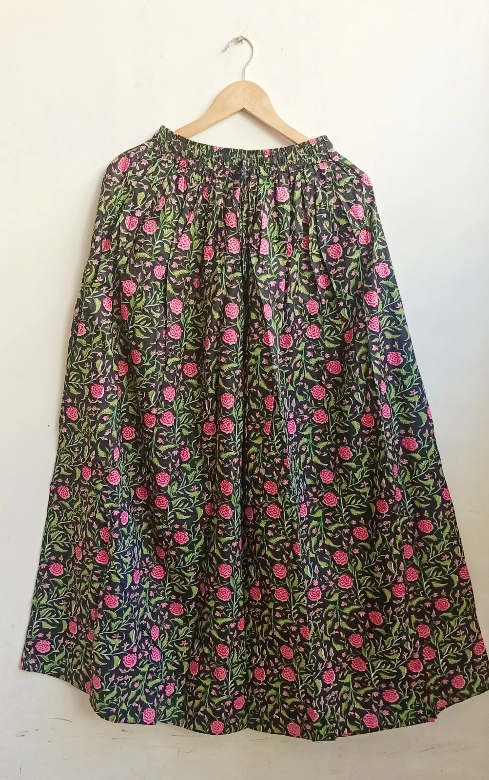Indian Cotton Black Hand Block Floral Skirt Women's Clothing Partywear Skirt US