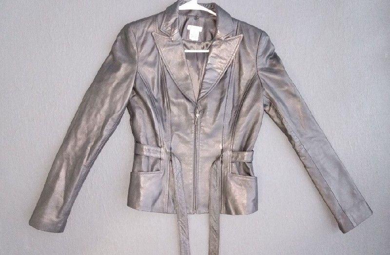 CACHE 90s Pewter 100% Lamb Leather Fitted Moto-Type Jacket Sz 2 MINT COND