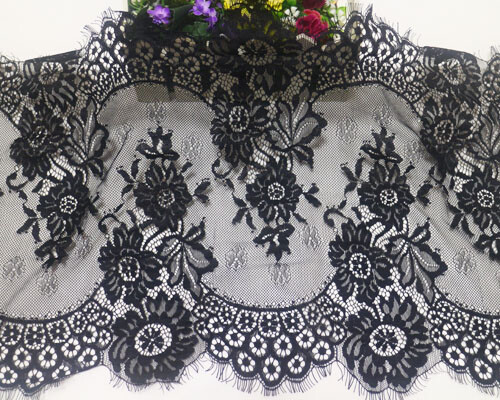 LOT 3 Meters Black Nylon French Style Chantilly Eyelash Double Edge Lace Trims - Picture 3 of 4