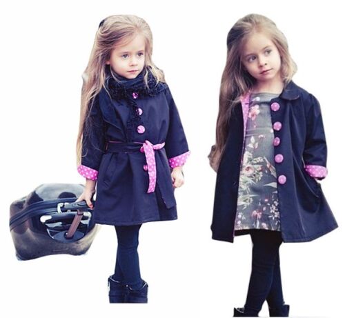 Clearance! Girls Trench Coat Jacket Hooded Plaid Red Khaki Navy Pink Polka Dots - Picture 12 of 13