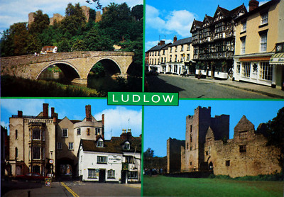 Postkarte Ludlow Castle Dinham Brücke Federn Hotel Broadgate Shropshire Ruinen