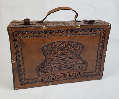 Vintage Handmade Backgammon Set Tooled Leather Alcapulco Mexico Case and Pieces