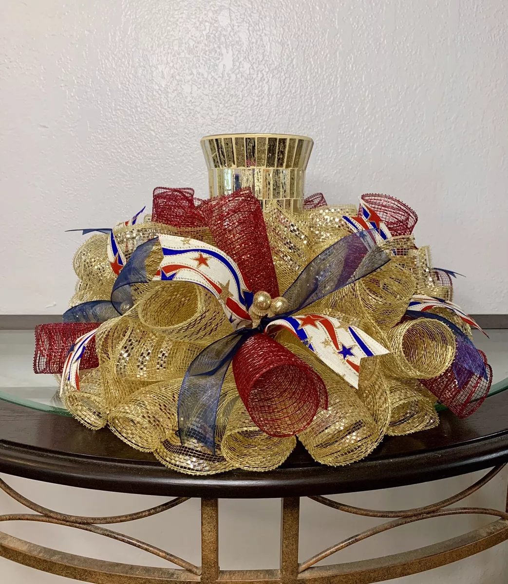 Deco Mesh Patriotic Centerpiece Americana Decor Table Decor