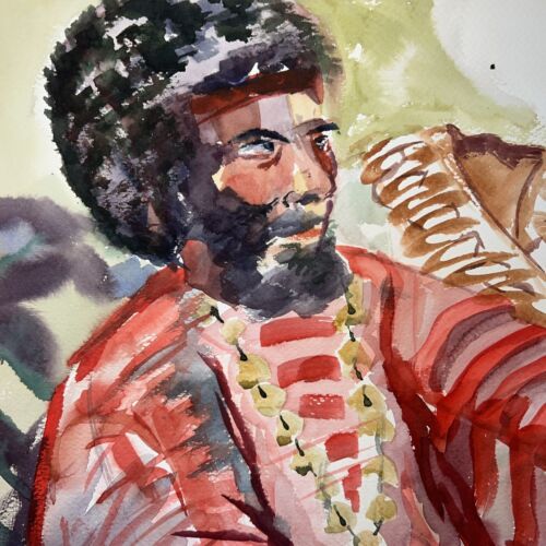 Watercolor Painting African Male Portrait Artist Joan Perry Original Vintage Art - Picture 3 of 7
