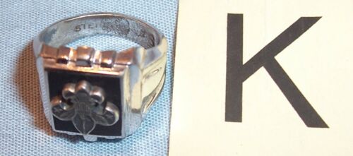 BSA BOY SCOUT EMBLEM STERLING SILVER BLACK ONYX Tenderfoot Rank Medal Badge Ring - Picture 2 of 5