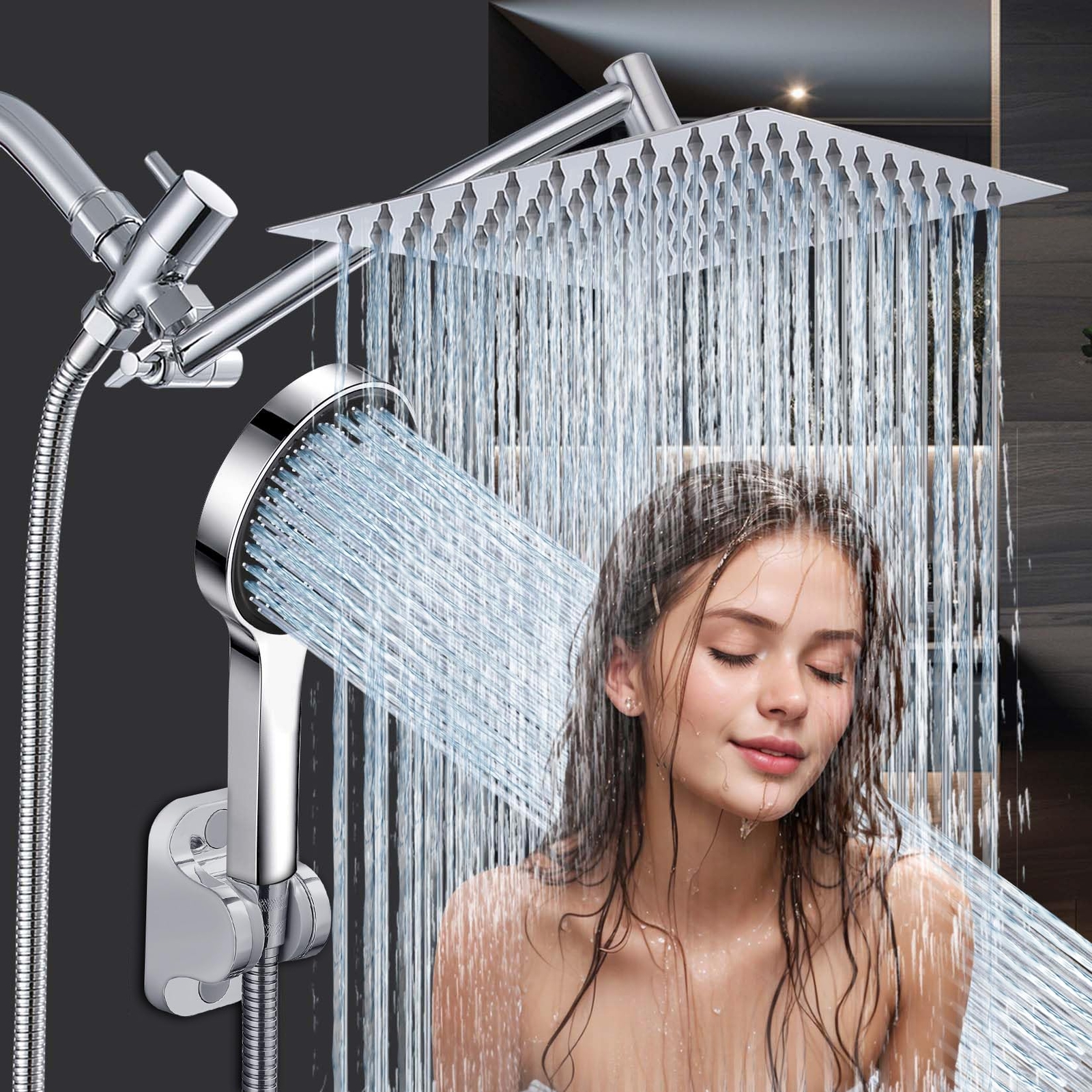 Shower Head,10 Inch Rain Shower Head with Handheld Spray Combo,3 Handheld Wat...