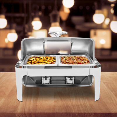 14.26 QT Buffet Chafing Dish Set Stainless Steel Chafer Roll Top Food Warmer New