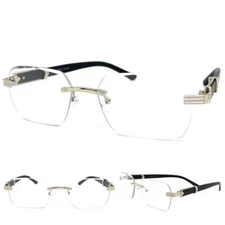 Men's CLASSY Elegant Sophisticated Clear Lens EYE GLASSES Rimless Silver Frame