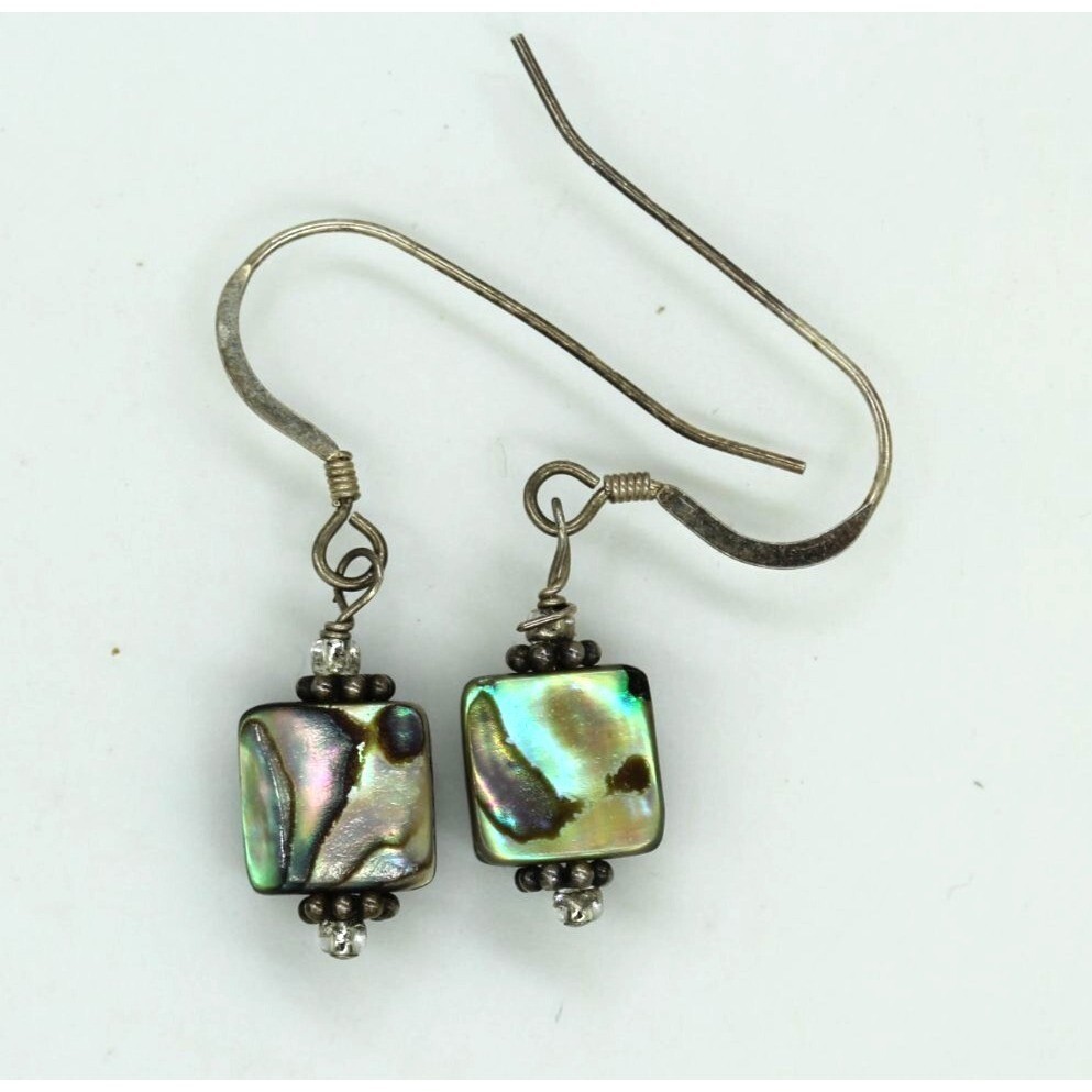 925 STERLING abalone shell drop dangle VINTAGE ea… - image 1