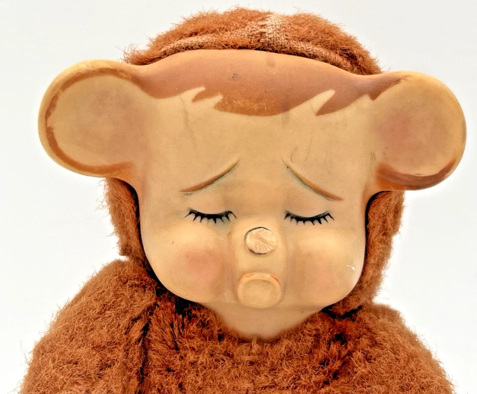 KNICKERBOCKER POUTING ANIMALS 6" RUBBER FACE TEDDY BEAR PLUSH HURT NOSE - Image 2 of 4
