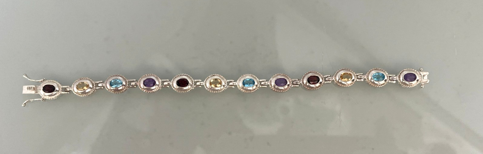Sterling Silver Oval Multi-Gemstone Bracelet, 7" - image 7