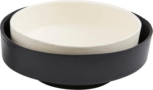 Mud Pie Black White Paper Mache Bowls, small 4" x 10" dia | large 4" x 12" dia