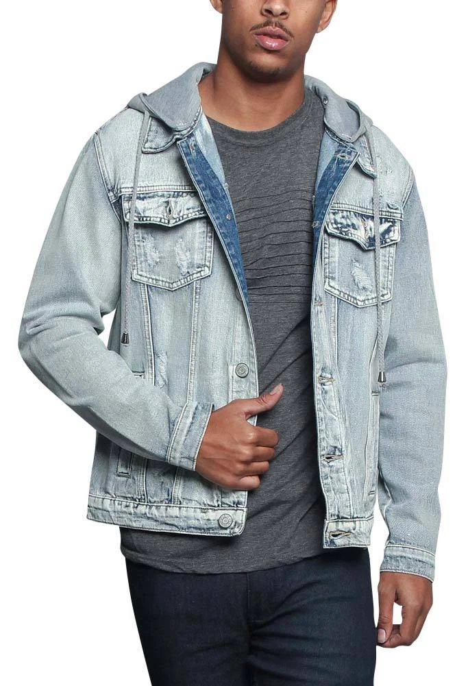 Victorious Men's Hoodie Ripped Denim Jacket with Removable Hood DK135
Opens in a new window or tab