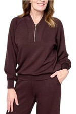 G by Giuliana Women's Marshmallow Knit Zip Collard Sweatshirt Brown