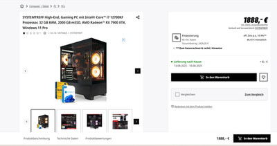 SYSTEMTREFF High-End, Gaming PC mit Intel  Core  i7 12700KF Prozessor, 32 GB RAM