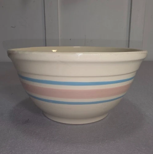 Vintage McCoy #8 Mixing Nesting Bowl 8” Pink Blue Stripe Band USA Made Farmhouse