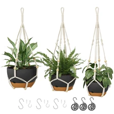 Bamworld 3-Pack Macrame Plant Hangers with Chain Self-Watering Hanging Planter
