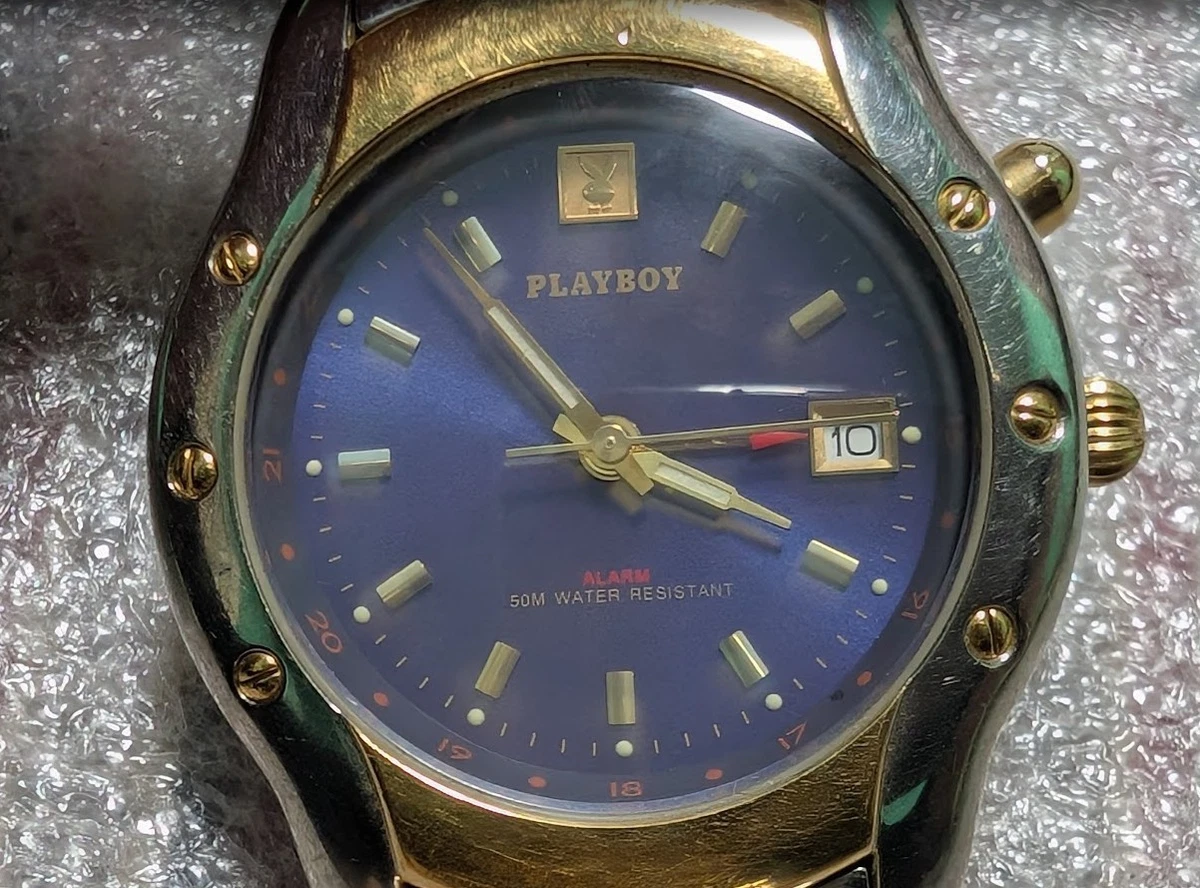 RARE VINTAGE Playboy Time Force AG Men’s SWISS Watch. NEW BATTERY.Blue dial 36mm