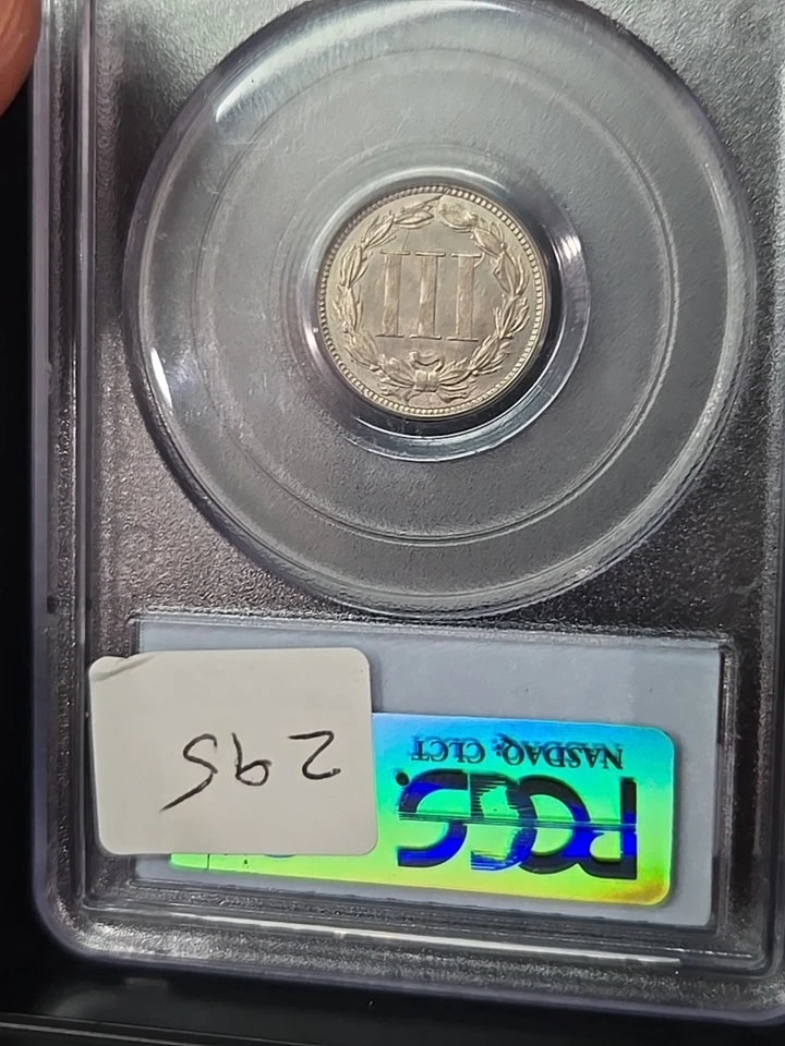 1868 3 Cent Nickel Ms 63 Pcgs Nice White Example  - Image 2 of 2